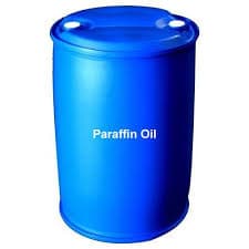 Clear, colorless liquid Paraffin Oil in a plastic drum