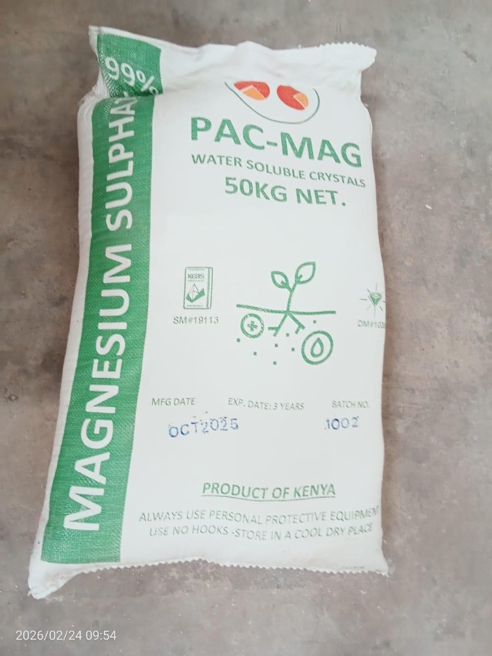 PAC-MAG Magnesium Sulfate Water Soluble Crystals in 50KG packaging