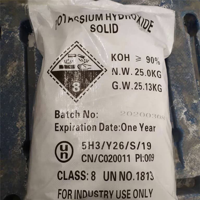 Potassium Hydroxide Solid in a 25 kg polypropylene bag