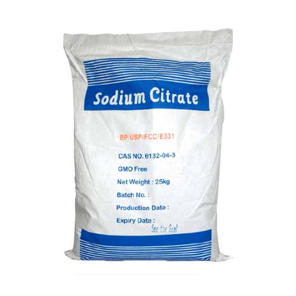 Sodium Citrate white crystalline powder in packaging