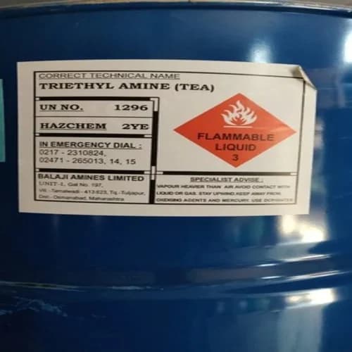 Colorless flammable liquid Triethyl Amine in a laboratory setting
