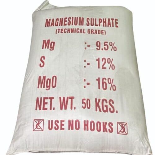 White crystalline powder of Magnesium Sulphate in a laboratory setting