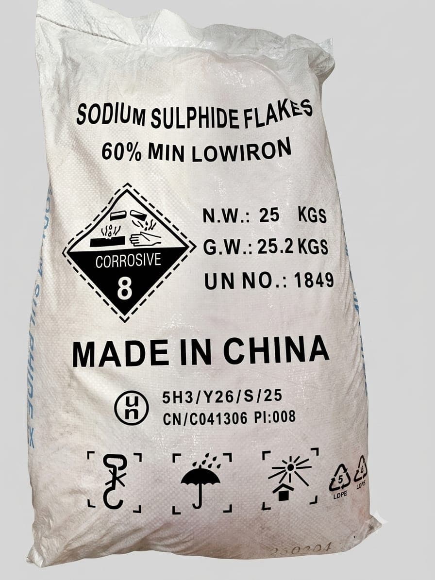 Sodium Sulphide Flakes in a 25 kg polypropylene bag