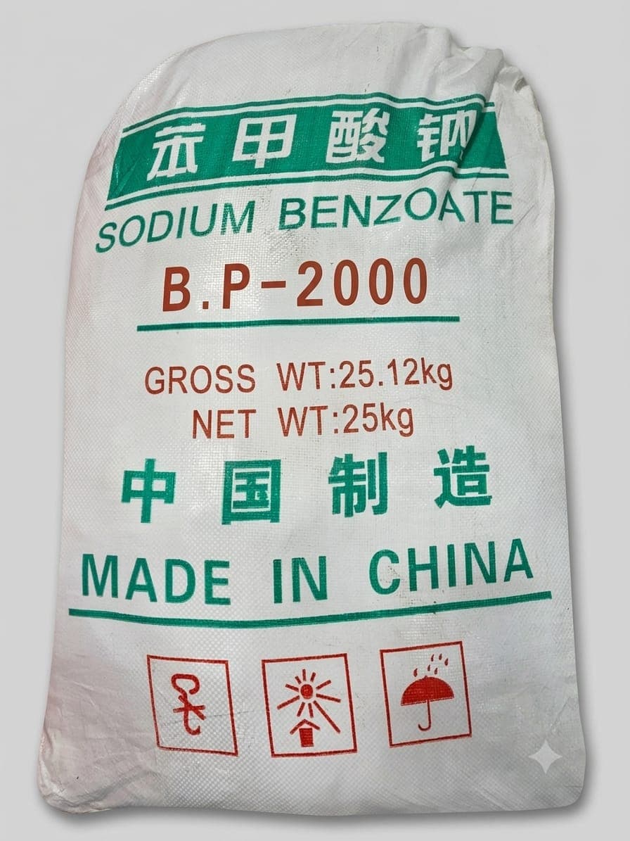 Sodium Benzoate white crystalline powder in packaging