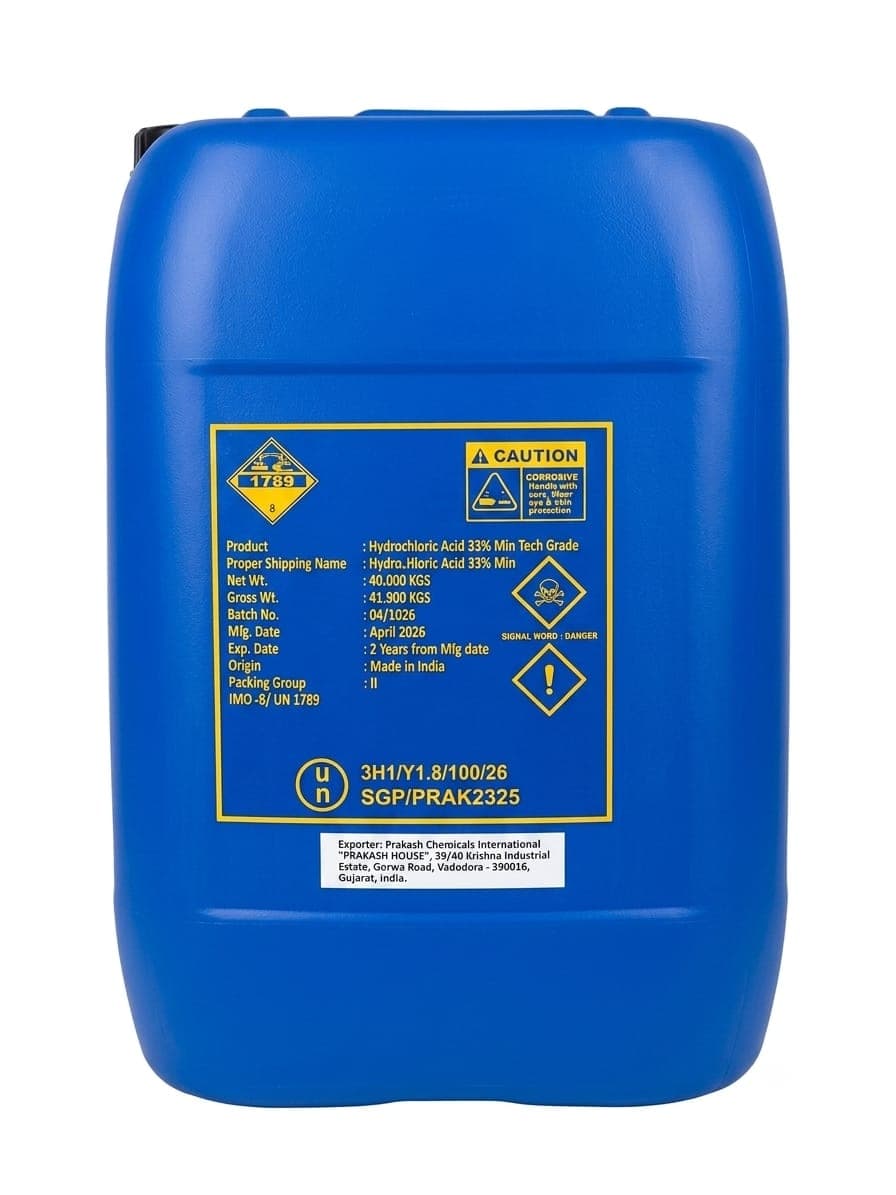 Container of Hydrochloric Acid 33% Min Tech Grade from Kivi Chemicals