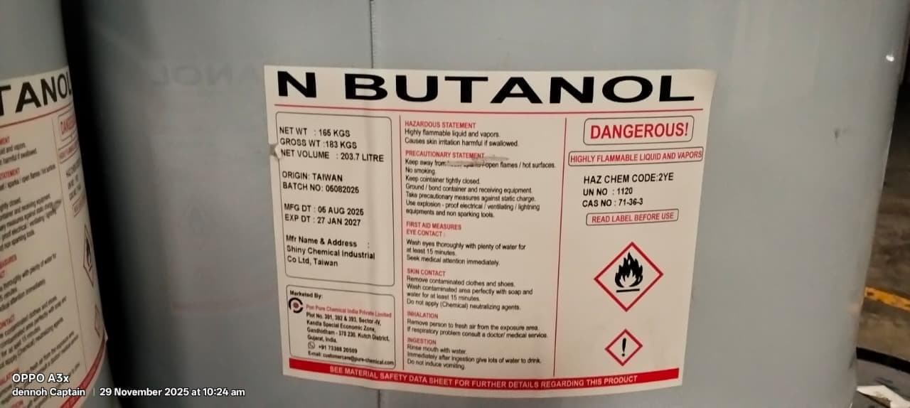 N Butanol chemical product in a container