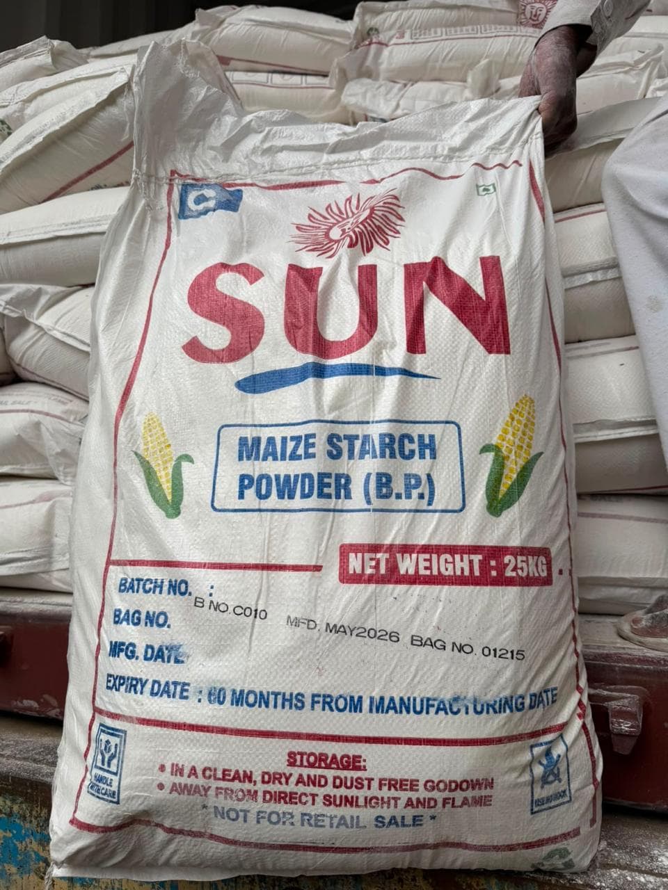 Image of Maize Starch Powder (B.P.) by SUN in a 25 kg bag