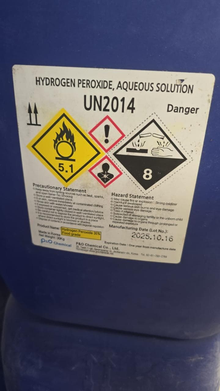Hydrogen Peroxide 35% in a 30Kg container